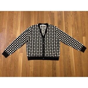 Tory Burch Jacquard Viscose Polka Dot Cardigan Sweater Black White Size XL